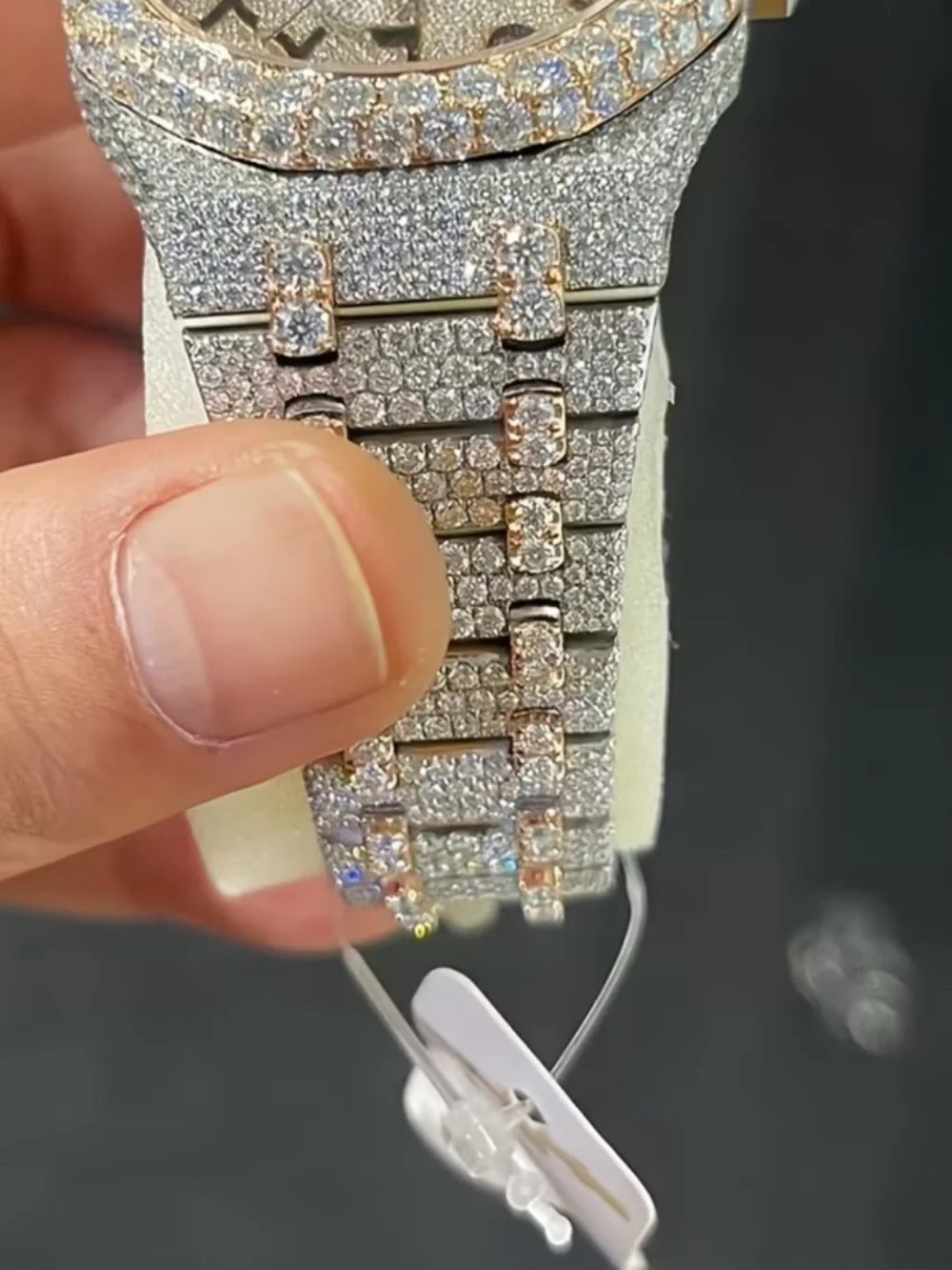 Iced Out Diamond Bracelet Watch Band - Silver & Rose Gold Accent